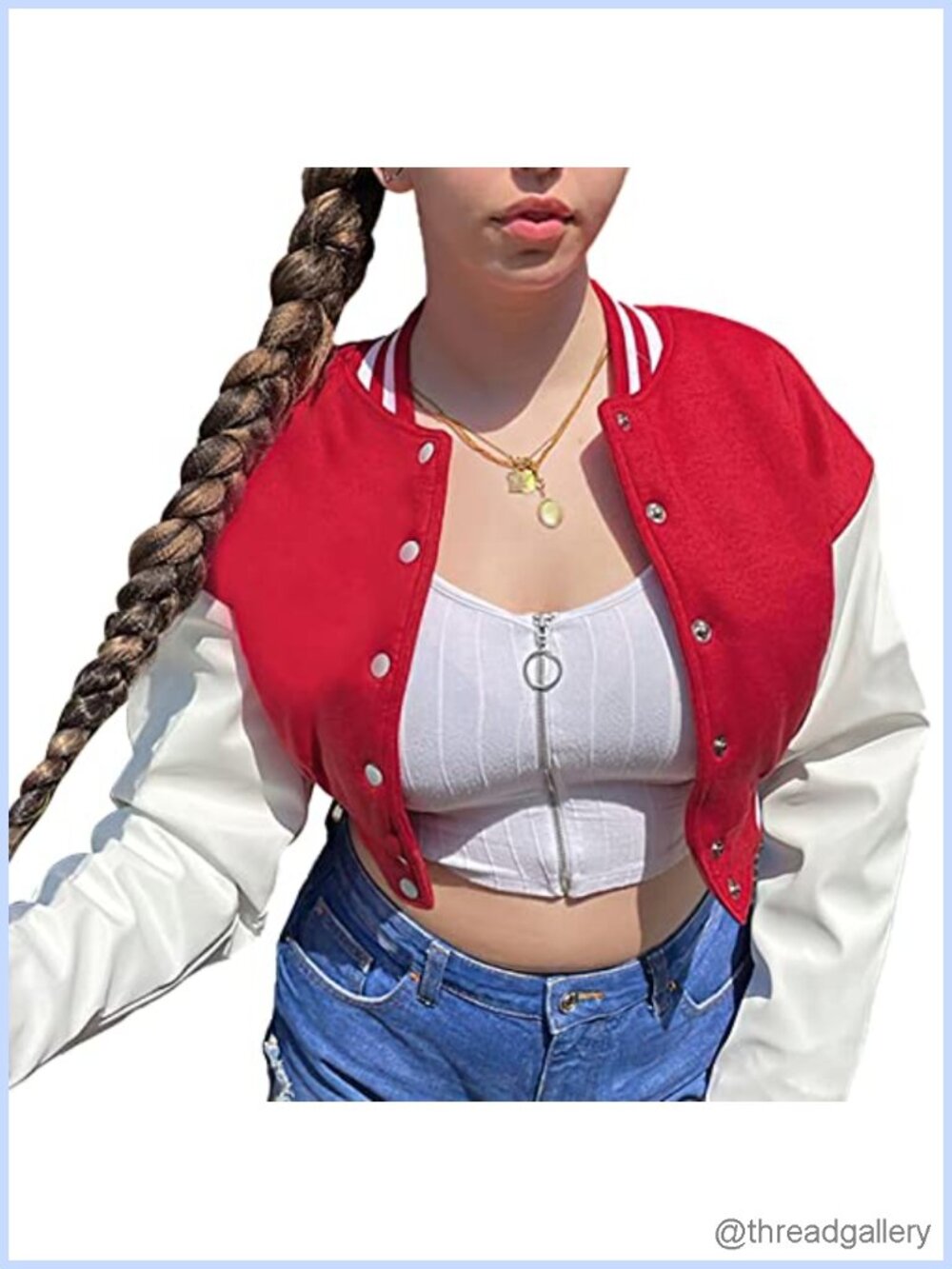 Women's Cropped Varsity Jacket Color Block Faux Leather Baseball